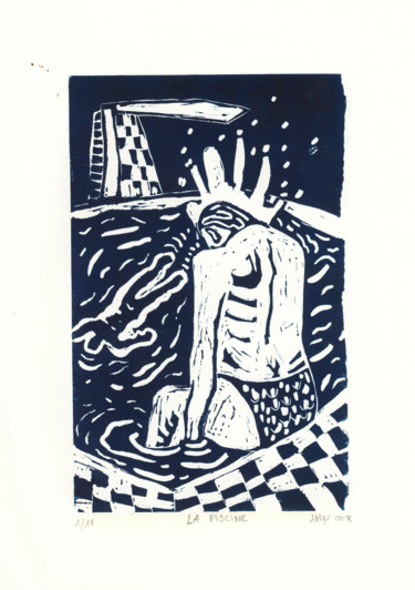 Gravures & estampes intitulée "La piscine" par Eddy Legrand, Œuvre d'art originale, Linogravures