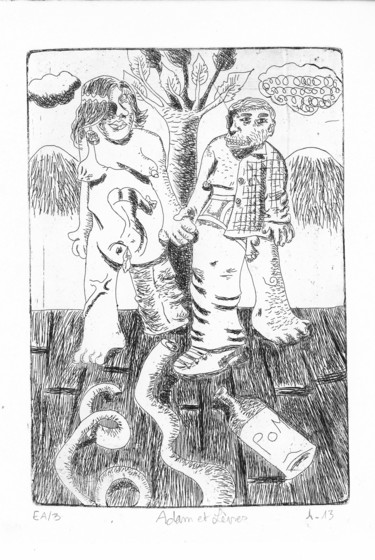 Incisioni, stampe intitolato "Adam et Lèvres" da Eddy Legrand, Opera d'arte originale, Acquaforte
