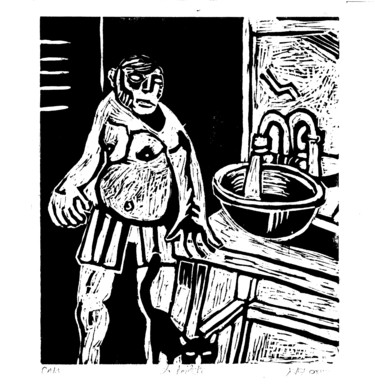 Gravures & estampes intitulée "La toilette" par Eddy Legrand, Œuvre d'art originale, Linogravures