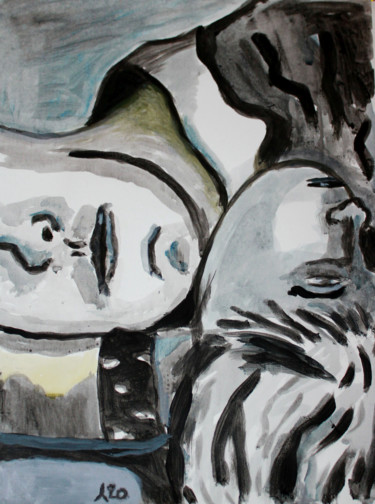 Dessin intitulée "Le Bonheur - Noir" par Eddy Legrand, Œuvre d'art originale, Acrylique