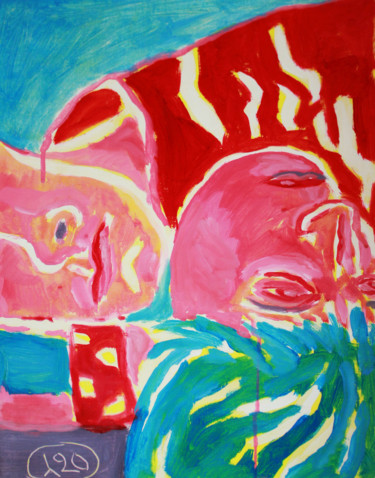 Dessin intitulée "Le Bonheur - Rouge…" par Eddy Legrand, Œuvre d'art originale, Huile