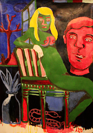 Dessin intitulée "Adam et Eve 7" par Eddy Legrand, Œuvre d'art originale, Acrylique
