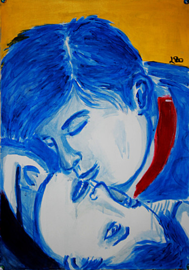 Tekening getiteld "Le baiser rouge" door Eddy Legrand, Origineel Kunstwerk, Acryl