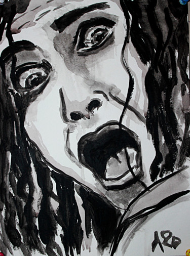 Drawing titled "Screaming 2" by Eddy Legrand, Original Artwork, Acrylic