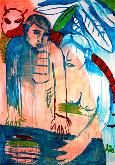 Tekening getiteld "Adam & Eve 8" door Eddy Legrand, Origineel Kunstwerk, Acryl