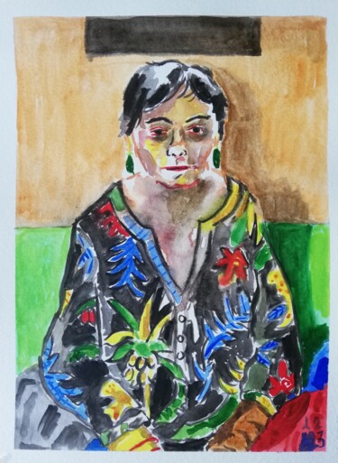 Peinture intitulée "Figure à la chemise…" par Eddy Legrand, Œuvre d'art originale, Aquarelle