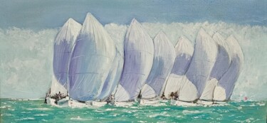 Schilderij getiteld "Yacht Race" door Edeleweiss Cobblestone, Origineel Kunstwerk, Olie