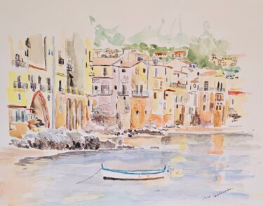 Pintura intitulada "Cefalu Sicily" por Edeleweiss Cobblestone, Obras de arte originais, Aquarela