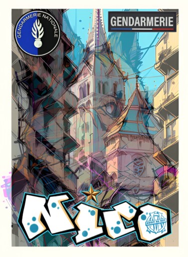 Цифровое искусство под названием "Un gendarme a Marse…" - Edenseven Graffiti Street Art, Подлинное произведение искусства, Ц…