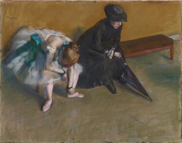Painting titled "Waiting" by Edgar Degas, Original Artwork, Pastel