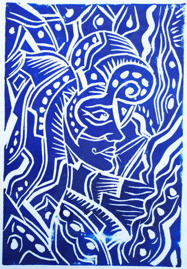 Estampas & grabados titulada "Night fairy" por Edgar Nazaryan, Obra de arte original, Linograbados