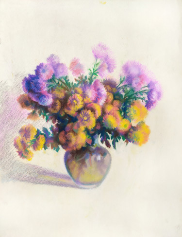 Painting titled "Winter flowers" by Edgar Nazaryan, Original Artwork, Pastel