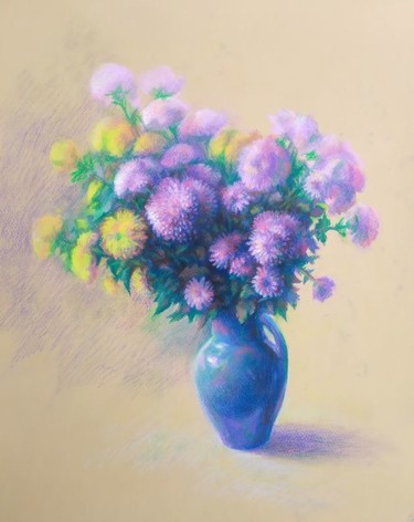 Pintura intitulada "Chrysanthemum bouqu…" por Edgar Nazaryan, Obras de arte originais, Pastel