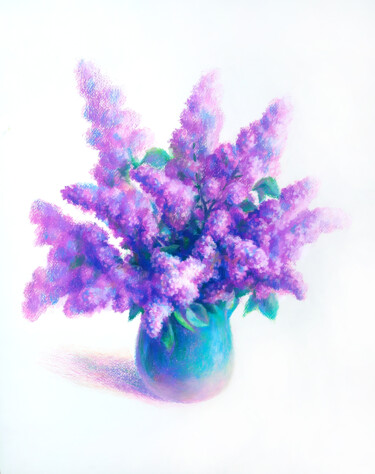Painting titled "Lilacs" by Edgar Nazaryan, Original Artwork, Pastel