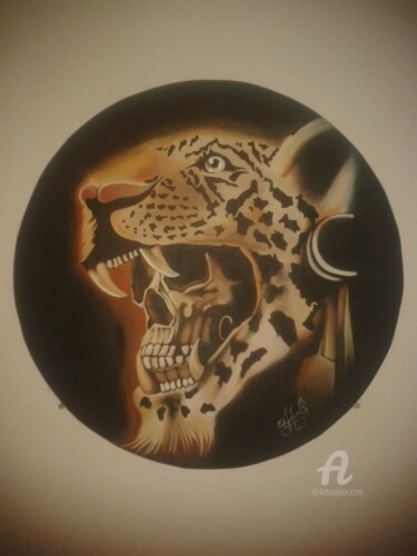 Painting titled "Jaguar azteca" by Edgar Pacheco, Original Artwork, Pastel