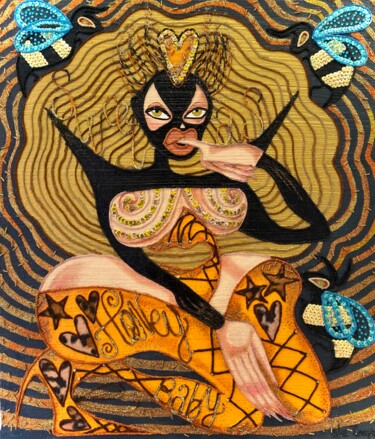 Collages intitulée "Sweet As Honey Baby" par Edie Tempier, Œuvre d'art originale, Fil