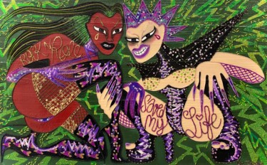 Collagen mit dem Titel "Rock’N’Roll Saved m…" von Edie Tempier, Original-Kunstwerk, Faden