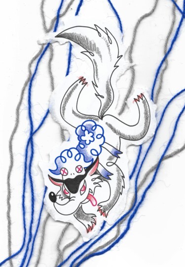 Dibujo titulada "Petit loup" por Edie Tempier, Obra de arte original, Rotulador