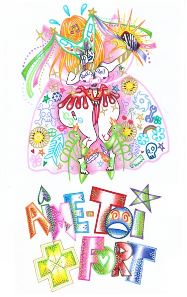 Dessin intitulée "Aime-toi + fort" par Edie Tempier, Œuvre d'art originale, Crayon