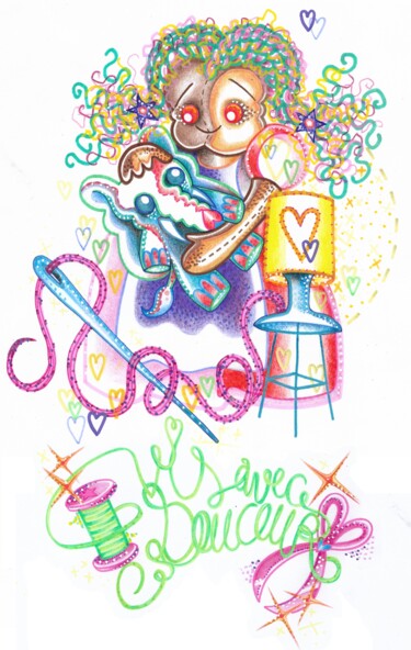 Dessin intitulée "Vis avec douceur" par Edie Tempier, Œuvre d'art originale, Crayon