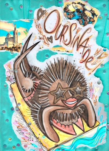 Zeichnungen mit dem Titel "Oursinade !" von Edie Tempier, Original-Kunstwerk, Aquarell