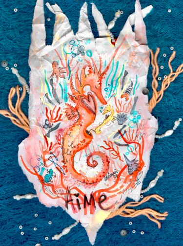 Ζωγραφική με τίτλο "Aime (Hippocampes)" από Edie Tempier, Αυθεντικά έργα τέχνης, Ακουαρέλα