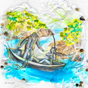 Painting titled "pêche dans les cala…" by Edie Tempier, Original Artwork, Watercolor