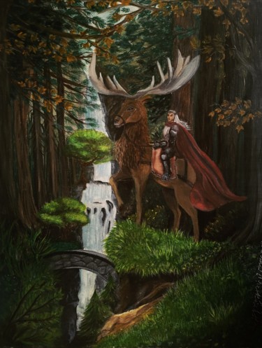 Malerei mit dem Titel "Elven warrior" von Daina, Original-Kunstwerk, Acryl Auf Keilrahmen aus Holz montiert