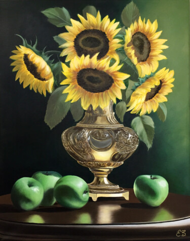 Pintura intitulada "Sunflowers and Gree…" por Edita Sarukhanyan, Obras de arte originais, Acrílico