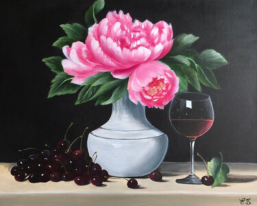 Peinture intitulée "Cherries and Peonies" par Edita Sarukhanyan, Œuvre d'art originale, Acrylique