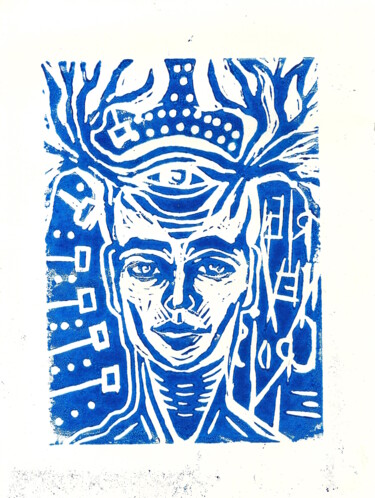 Gravures & estampes intitulée "Shaman 2" par Edith Bos Boyer (EDITH DONC), Œuvre d'art originale, Linogravures