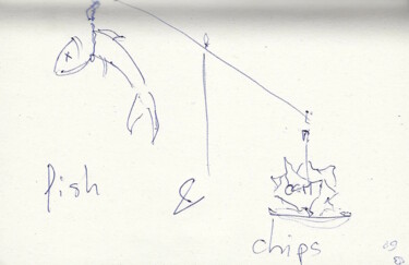 Drawing titled "Fish & chips" by Edith Bos Boyer (EDITH DONC), Original Artwork, Ballpoint pen