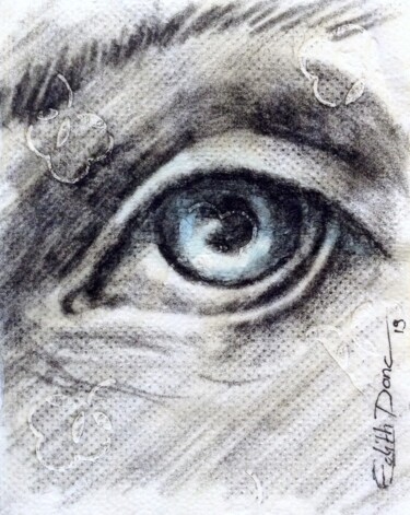 Dessin intitulée "Oeil 2" par Edith Bos Boyer (EDITH DONC), Œuvre d'art originale, Fusain