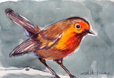 Dessin intitulée "Petit oiseau" par Edith Bos Boyer (EDITH DONC), Œuvre d'art originale, Marqueur