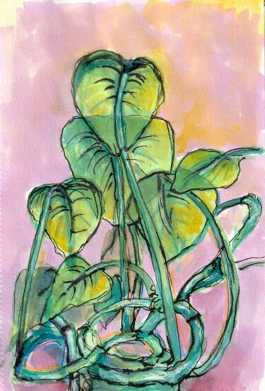 Dessin intitulée "Philodendron 2" par Edith Bos Boyer (EDITH DONC), Œuvre d'art originale, Marqueur