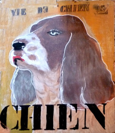 Painting titled "Vie de chien" by Edith Bos Boyer (EDITH DONC), Original Artwork, Acrylic