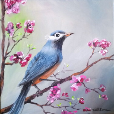 Painting titled "L'oiseau bleu, l'oi…" by Edith Bos Boyer (EDITH DONC), Original Artwork, Acrylic