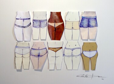 Collages titled "Métissage" by Edith Bos Boyer (EDITH DONC), Original Artwork, Ballpoint pen