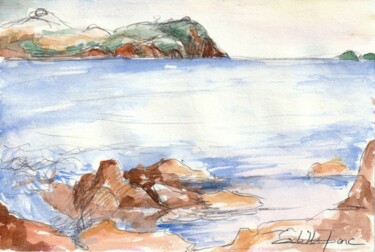 Painting titled "Une vue mer" by Edith Bos Boyer (EDITH DONC), Original Artwork, Watercolor