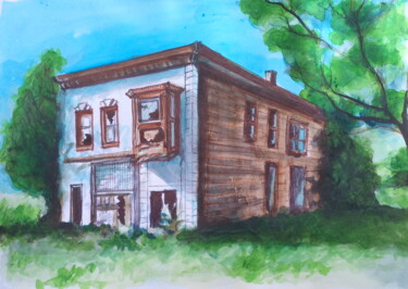 Peinture intitulée "Une maison à Détroit" par Edith Bos Boyer (EDITH DONC), Œuvre d'art originale, Aquarelle