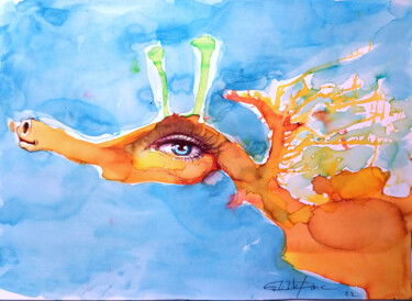 Dessin intitulée "L'hippocampe" par Edith Bos Boyer (EDITH DONC), Œuvre d'art originale, Encre