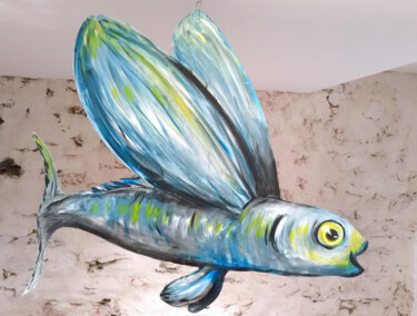 Painting titled "Poisson-volant" by Edith Bos Boyer (EDITH DONC), Original Artwork, Acrylic