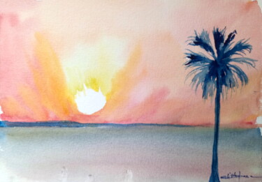 Peinture intitulée "Lever de soleil sur…" par Edith Bos Boyer (EDITH DONC), Œuvre d'art originale, Aquarelle