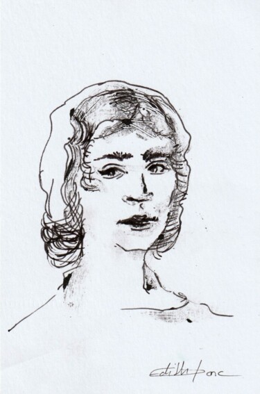 Rysunek zatytułowany „Portrait d'femme” autorstwa Edith Bos Boyer (EDITH DONC), Oryginalna praca, Monotypia