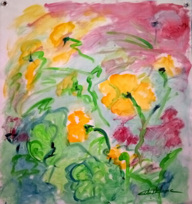 Painting titled "Capucines" by Edith Bos Boyer (EDITH DONC), Original Artwork, Acrylic