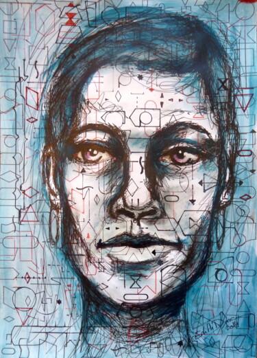 Drawing titled "Mon avatar" by Edith Bos Boyer (EDITH DONC), Original Artwork, Ballpoint pen