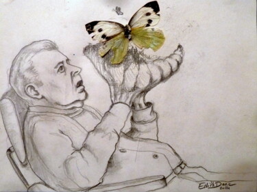 Drawing titled "L'effet papillon" by Edith Bos Boyer (EDITH DONC), Original Artwork, Pencil