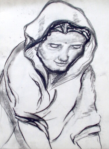 Drawing titled "La laveuse" by Edith Bos Boyer (EDITH DONC), Original Artwork, Pencil