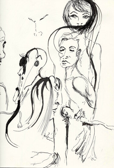 Drawing titled "Perchoir" by Edith Bos Boyer (EDITH DONC), Original Artwork, Ink
