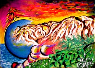 Peinture intitulée "Les volcans" par Edith Bos Boyer (EDITH DONC), Œuvre d'art originale, Gouache